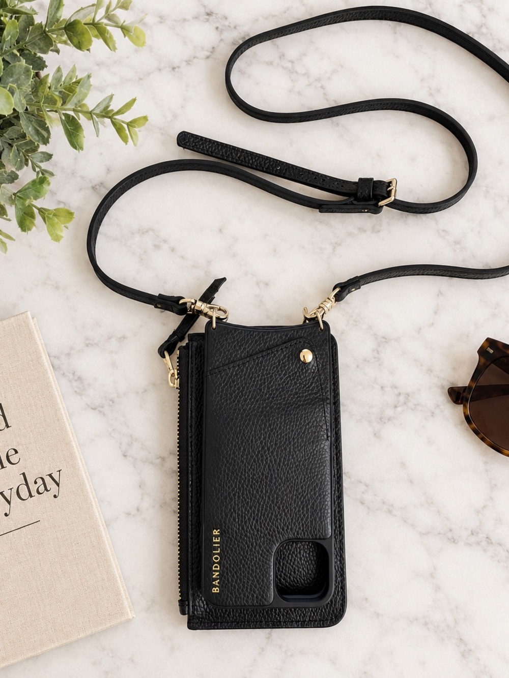 Bandolier Black Leather iPhone Case Crossbody Wallet Pouch Wristlet Set